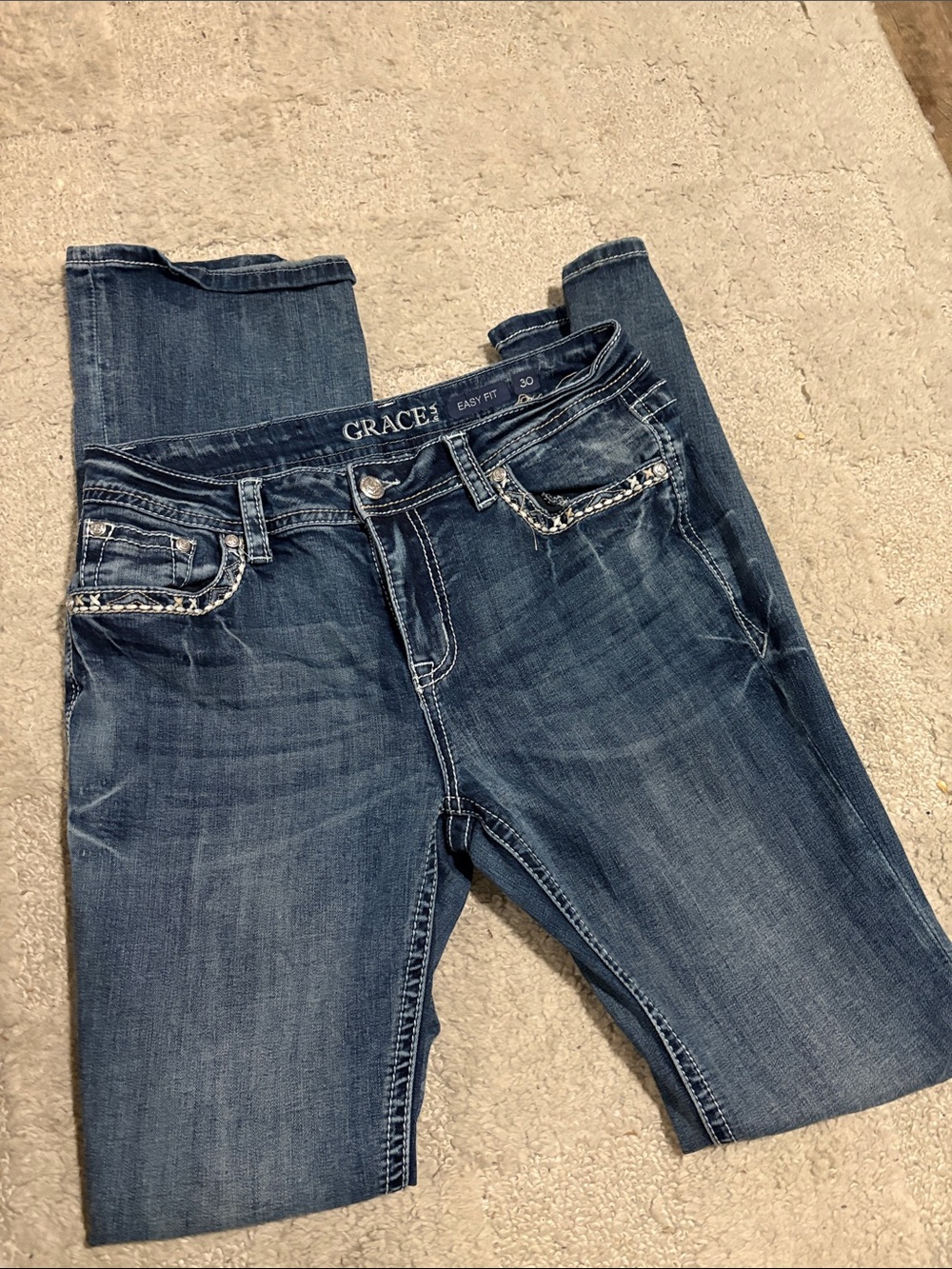 Grace Women's Dark Blue Skinny Jeans with Embellished Pockets - Picture 1 of 2